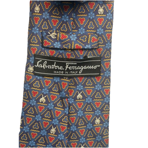 SALVATORE FERRAGAMO 100% Silk 3.75" WIDE Men’s Tie Blue with Bunny Rabbits Italy - Picture 3 of 8